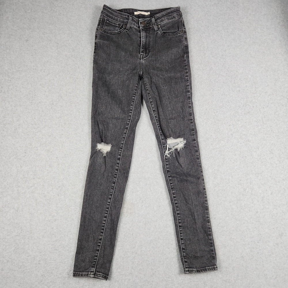 Levi's 721 High Rise Skinny Jeans Womens 26 Black‎ Denim Streetwear Distressed